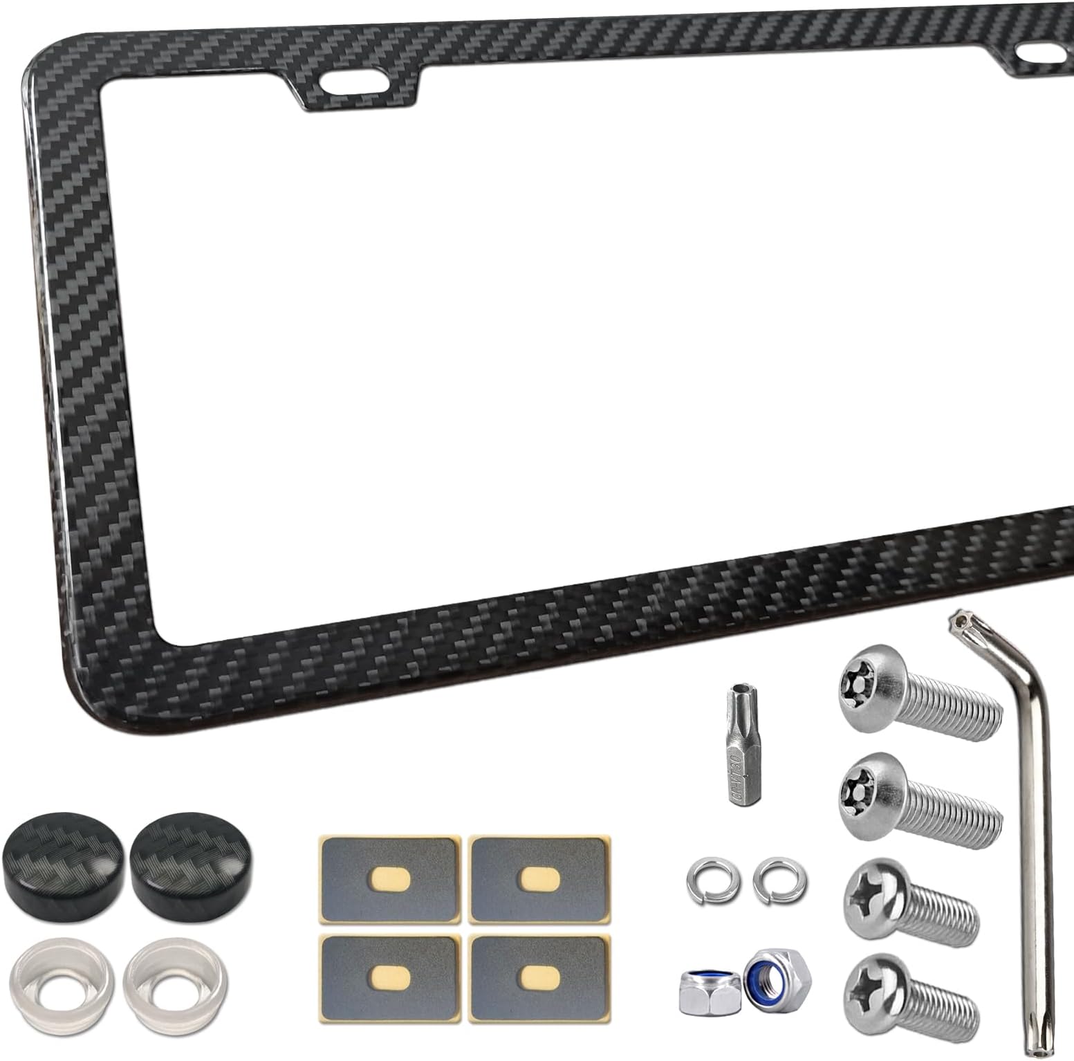 BGGTMO License Plate Frame Carbon Fiber - Stainless Steel License Plate Frames Handmade Covering 100% Real Carbon Fiber | Stainless Steel Tamper Proof License Plate Screws | Slim Frame Qty 1