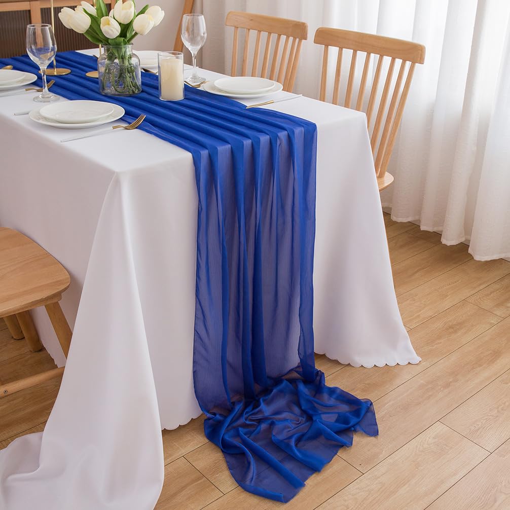 Tischläufer Blumen Blau Marineblau - Dahlien Design 40x180cm Für Hochzeit & Esszimmer