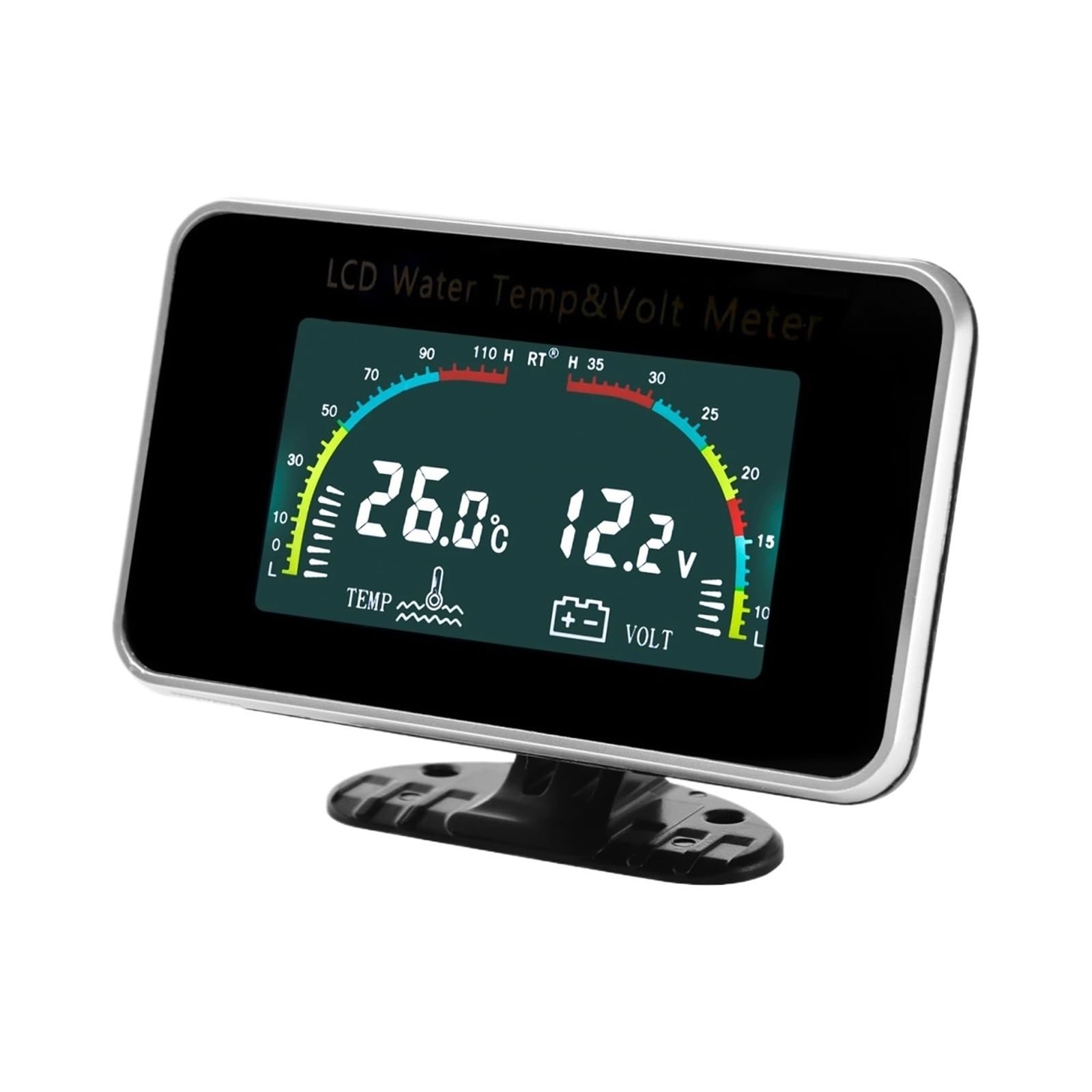 Medidor LCD 2 En 1 con Sensor De Temperatura De 10mm, Voltímetro, Medidor De Temperatura del Agua, Adaptador De 26~40mm (Opcional) For Coche Y Camión De 12V/24V(10pcs Mop)