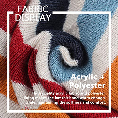 Knitted Baby Hat Scarf Set Winter Warm Boys Girls Beanie Fleece Lining Toddler Kids Hat With Pompom (Navy Striped Hat, M) #TOP5