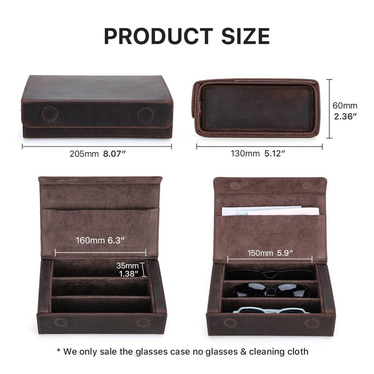 Étui à Lunettes en Cuir Vintage, 3 emplacements, Fermeture magnétique, Poche Chiffon Nettoyage, Portable Homme Femme