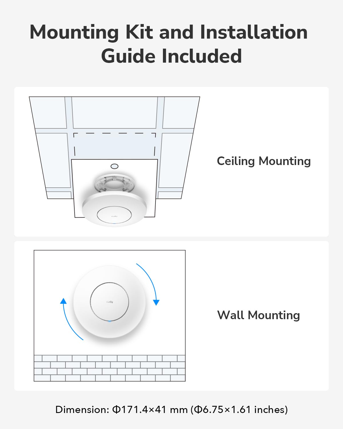Cudy AX3000 Access Point Wi-Fi 6 PoE Gigabit a Soffitto AP3000S | 2402+574Mbps, 120+ Dispositivi, 1x Porta PoE Gigabit, Captive Portal, Alimentazione Multipla, Multi-SSID