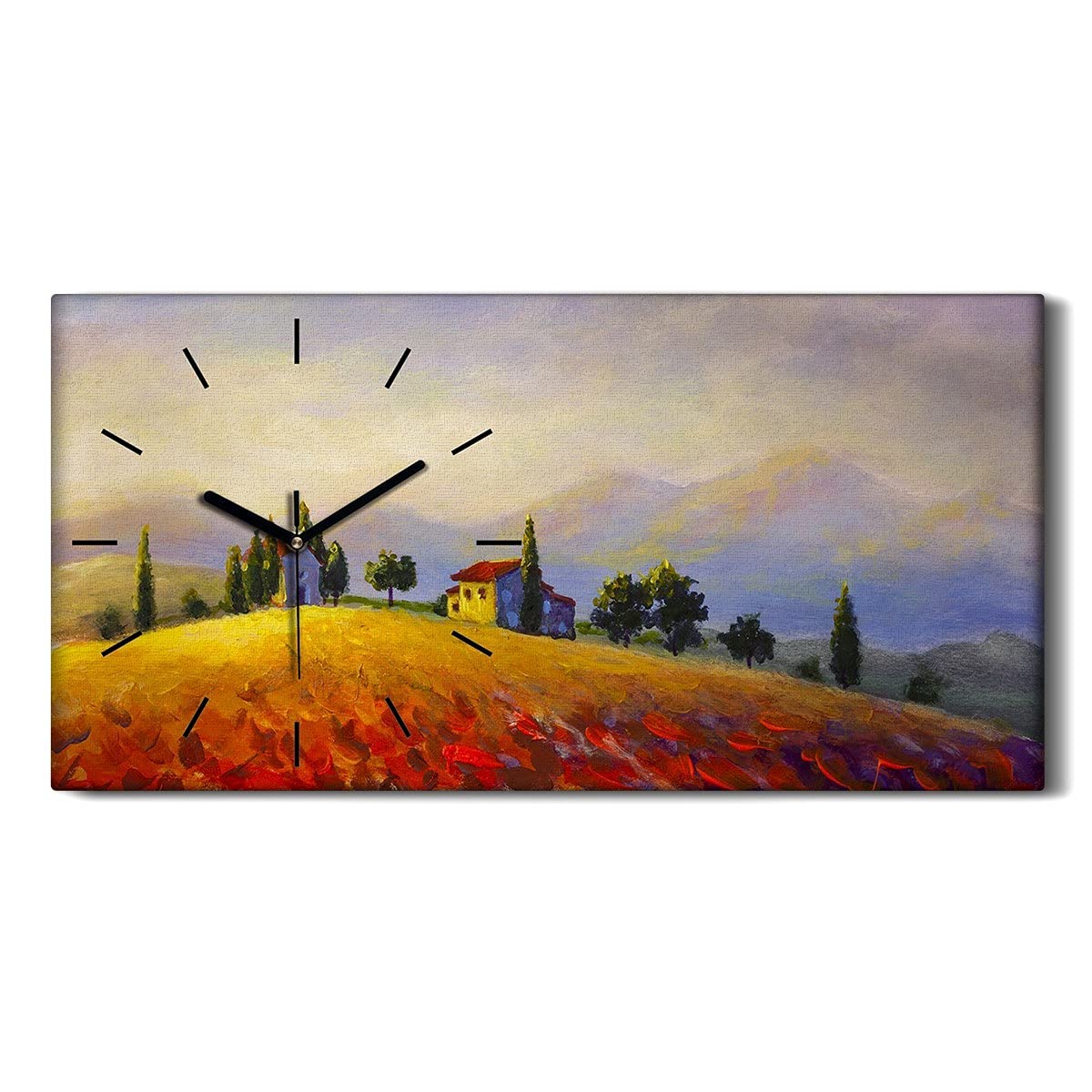 Horloge sur toile paysage d'arbres 60x30 cm pour décoration salon et chambre