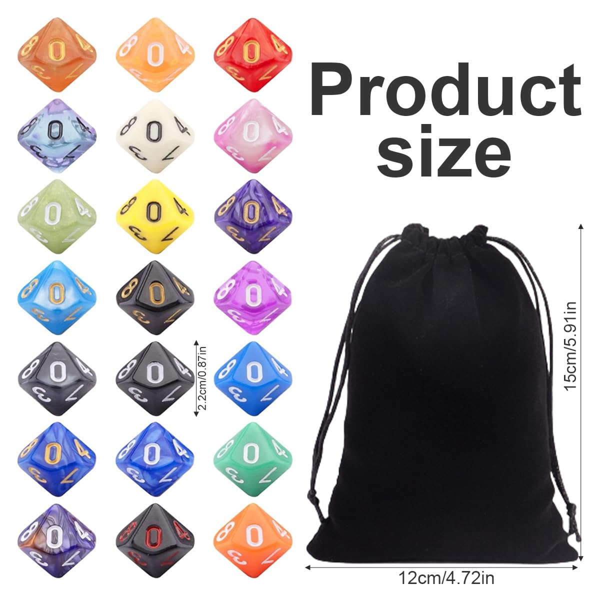 Set De 42 Dados De 10 Caras (D10) | Colores Variados, Incluye Bolsa De Terciopelo | Ideal Para DND Y Juegos De Rol
