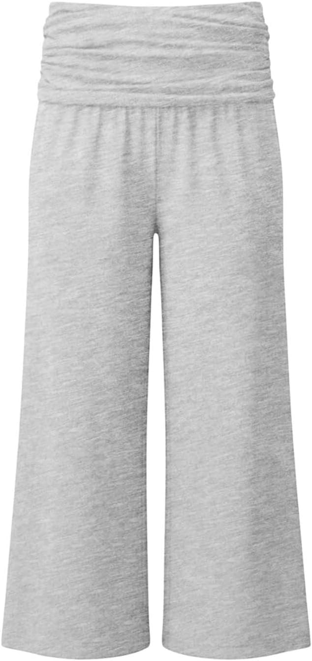 Girls Coral Fold Over Yoga Pants 2026 Trendy Ruched Wide Leg Foldover Trousers Stretchy High Waist Sports Yoga Pants