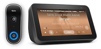 QUBO Full HS Alexa-Enabled WiFi Video Doorbell | Visitor Video Call on Phone | Intruder Alarm + Echo Show 5 (2nd Gen) - Smart Speaker with Alexa - 5.5