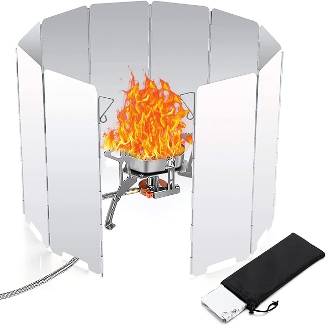 Camping Accessories Cooking Stove Windshield - Outdoor Camping Holiday Essentials Gadgets Wood Butane Gas BBQ Stove Windscreen 10 Plates Portable Camping Cooker Wind Breaks for Beach Fishing Equipment