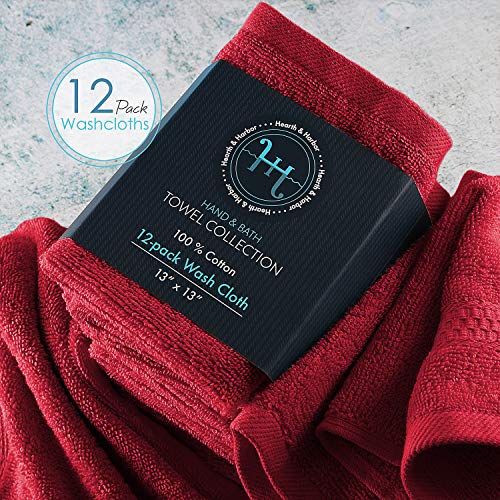 Image of Hearth & Harbor Washcloths 12 Pack - 100% Cotton Washcloth for Body and face, High Absorbent and Soft 13 inchx13 inch Body Wash Cloth, Quick Dry - Red Washcloths