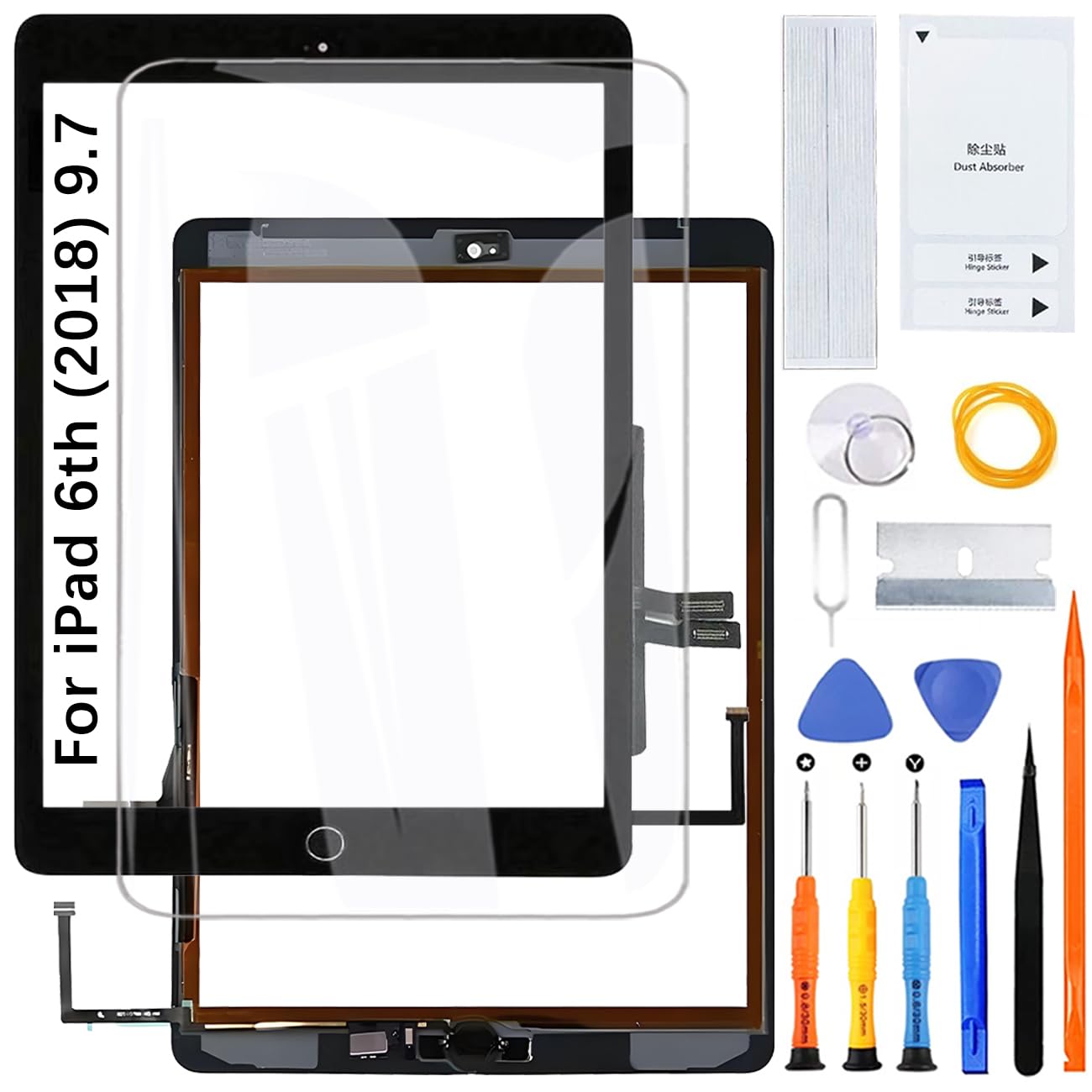 H&LYCYJ Touch Screen per iPad 6th (2018) 9.7 pollici A1893 A1954 Touch Screen Digitalizzatore Vetro Schermo di Ricambio Assembly with Kit (Nero con Pulsante Home, No LCD)