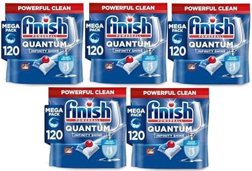 Finish Quantum Infinity Shine Dishwasher Tablets Bulk | Scent : REGULAR | Pack of 5 | 120 Tabs Each | 600 Dishwasher Tabs | For Sparkling Clean