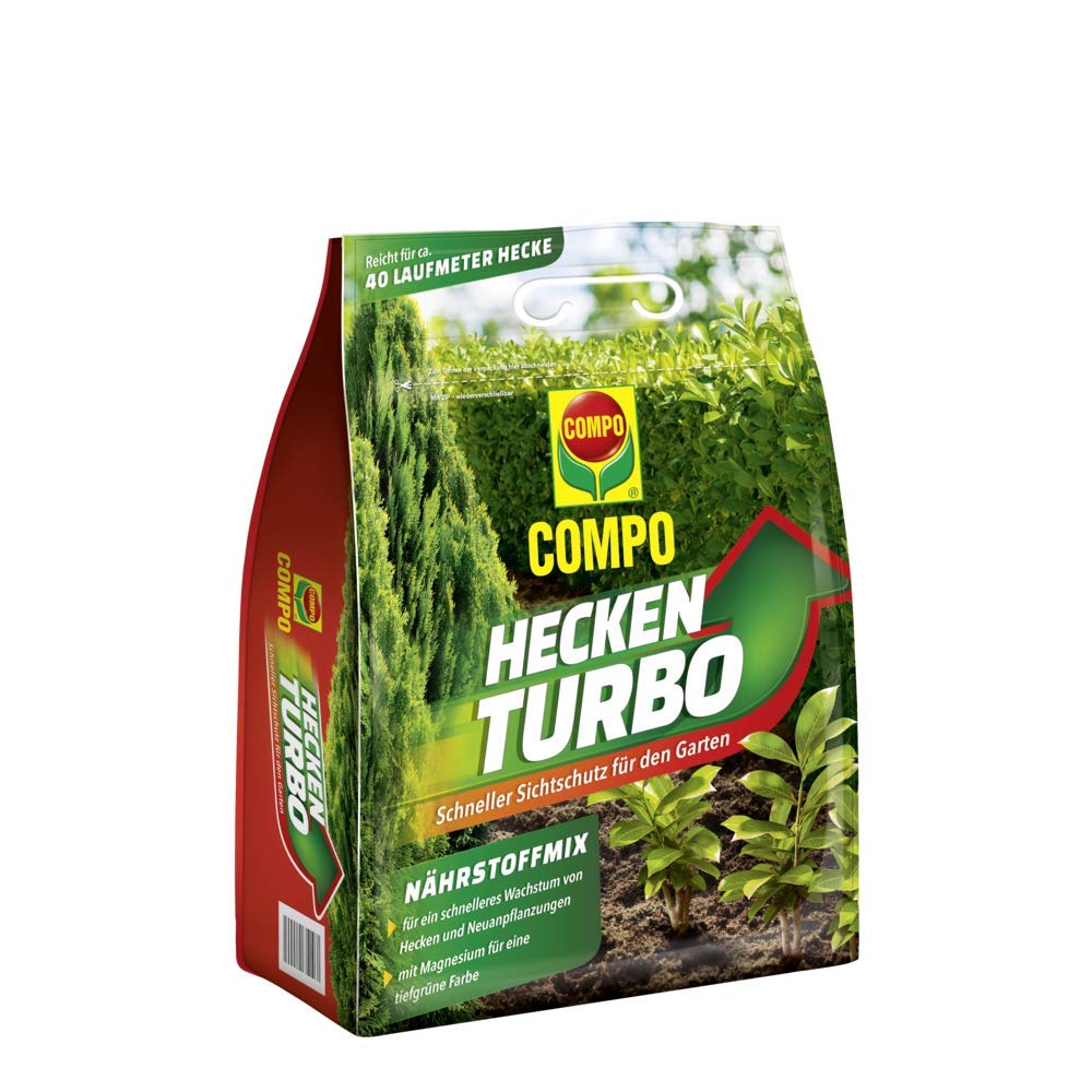 COMPO Heckenturbo – Potente fertilizzante speciale per siepi e nuovi impianti – Fertilizzante per siepi per una rapida crescita – 4 kg, verde