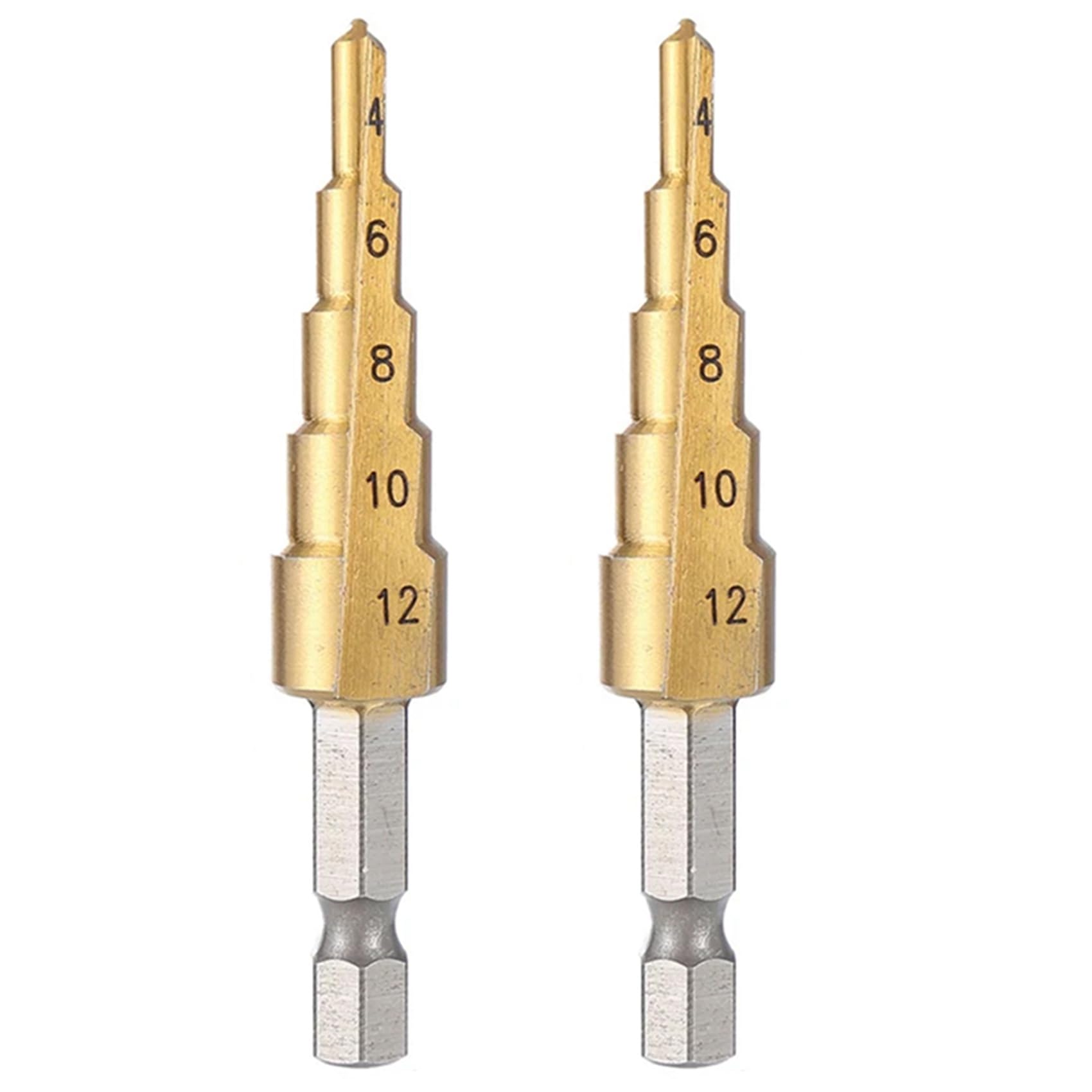 Jnchdghwa As Shown 2Pcs 4-12Mm Hss Straight Groove Step Drill Bit Wood Metal Hole Cutter Core Drill Bit Pagoda Drill Bit