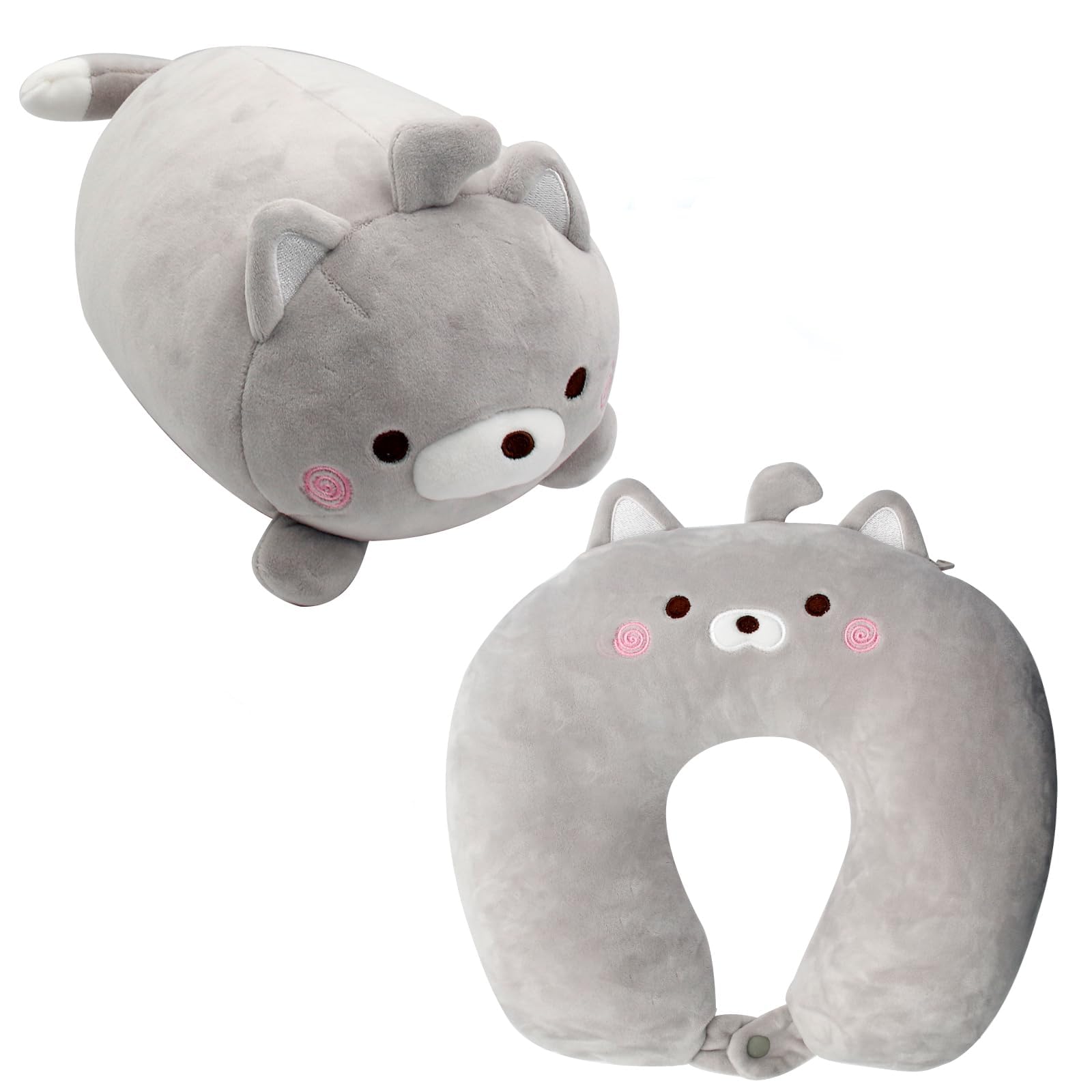 KASTWAVEKASTWAVE Kids Travel Pillow - 2-in-1 Travel Pillow for Kids - Soft and Adorable Animals Reversible into a U-Shaped Neck Pillow for Airplane, Car, Train, or Bus