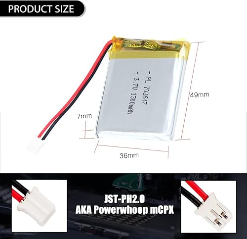 Miniatura 3 de 3.7V 1300mAh 703647 Lipo batería recargable de iones de polímero de litio con conector JST