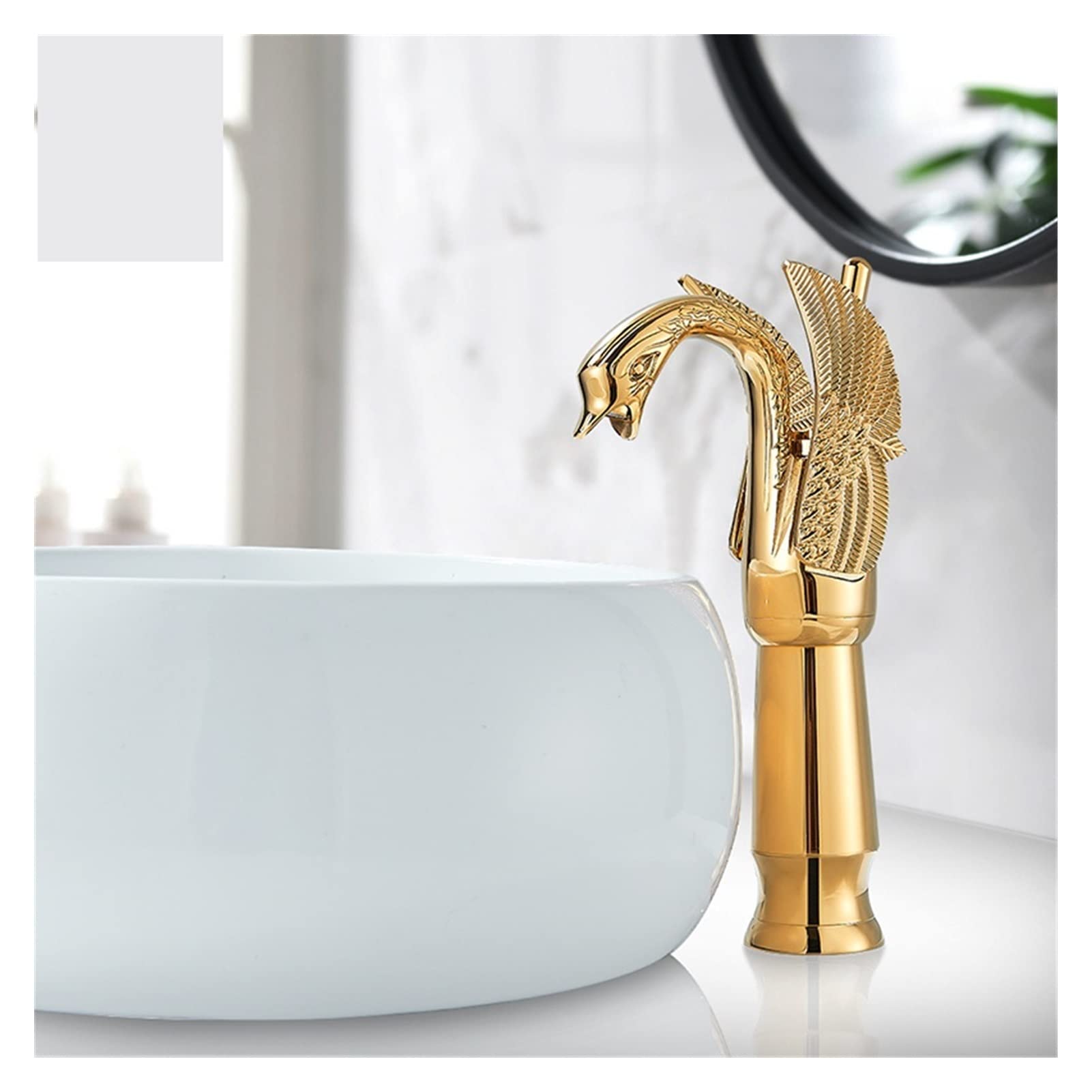 Kran umywalkowy, Golden Classic Łazienka Bateria High Short Opcjonalny Ptak Kształt Bubbler Delikatne Wycieczki Gorące i zimne Mikser wody(Golden Short)