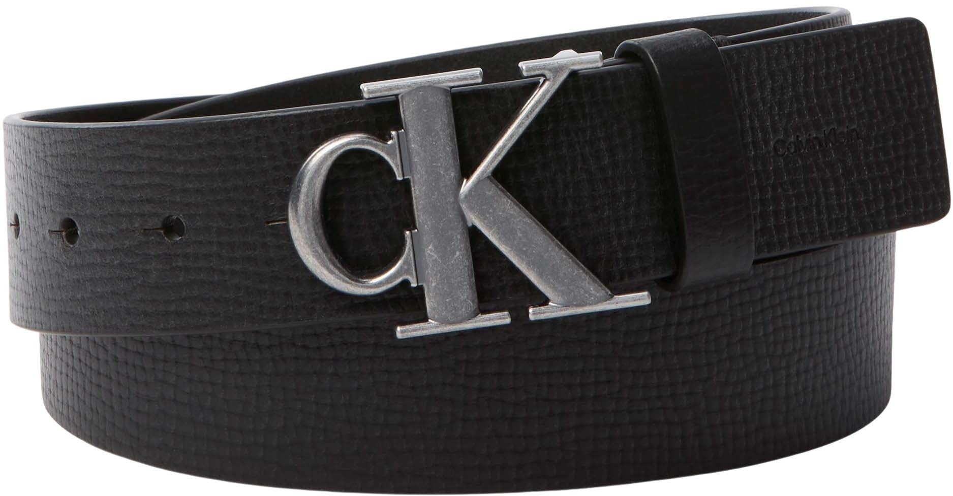 Calvin Klein Herren Gürtel 4,0 cm Fixed mit Monogramm-Schnalle, Schwarz (Black/Antique Silver), 95 cm