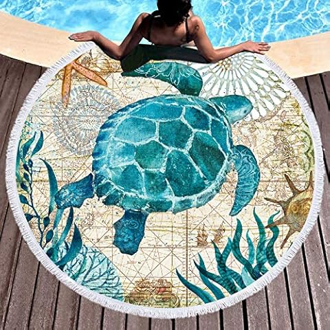 LIUNIAN Mundo Océano Toalla de Playa Redonda Cover