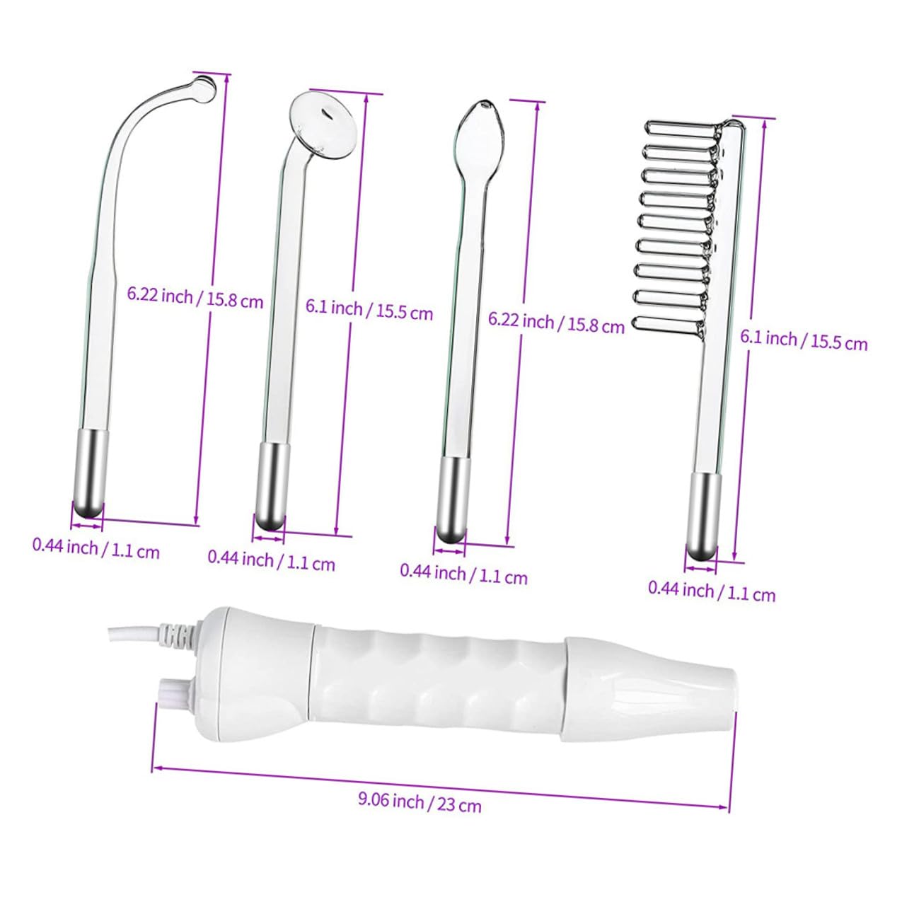 ERINGOGO Dispositivo Facial de Alta Frecuencia Tubo de Vidrio para Masajeador Facial Eléctrico Antiarrugas, Material Pp, Cabezales de Masaje Reemplazables, Uso en Cuidado Piel