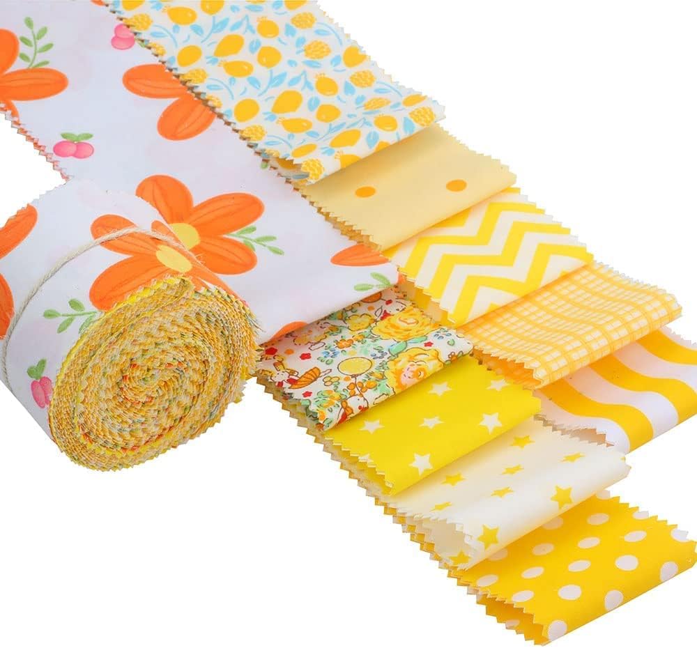 Yellow Craftsfabrics 20Pcs 2.36 X 39.37'' 100% Cotton Pre-Cut Jelly Rolls Strips Fabric For Quilting, Scrapbooking, Sewing, Arts & Crafts, Patchwork, Collage (Yellow)