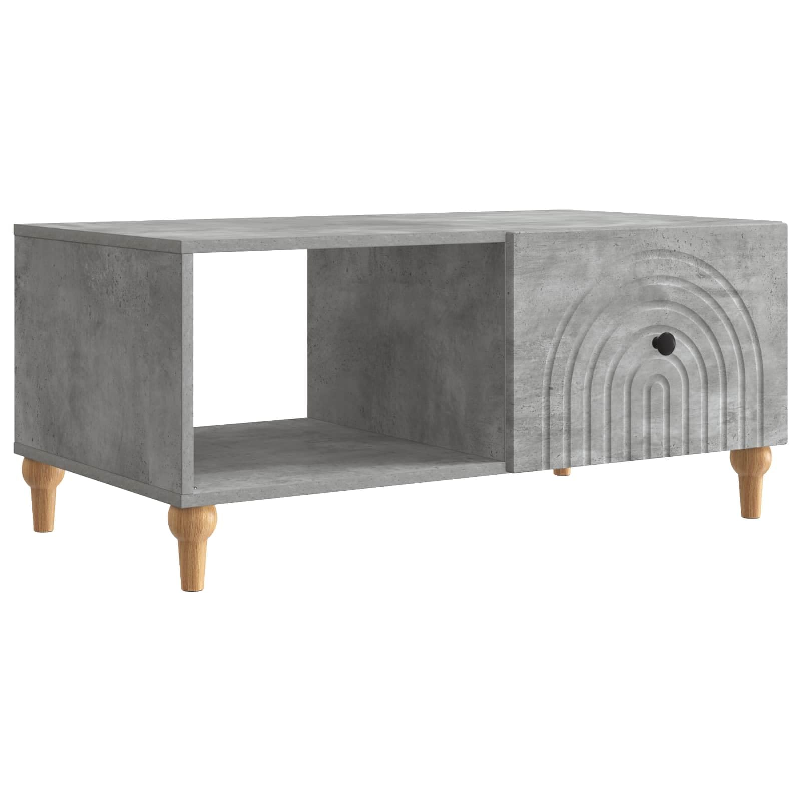 Table basse gris béton avec rangement pour éliminer le désordre du salon