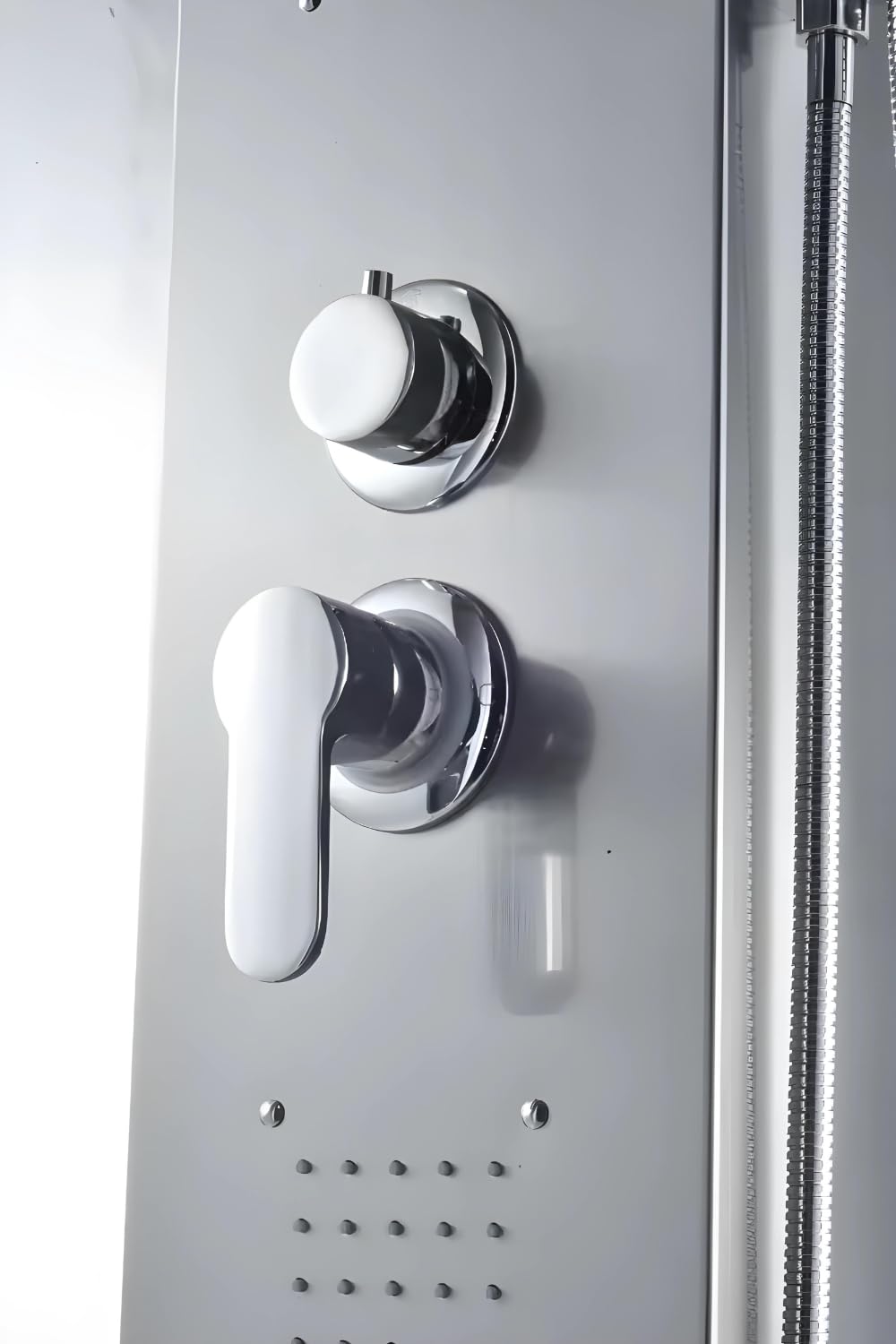 ZOLTA Panel Prysznicowy Srebrny – Zestaw Prysznicowy z Deszczownicą, Hydromasażem i Baterią, Nowoczesny Panel Natryskowy do Łazienki, Komfortowa Kąpiel SPA w Domu