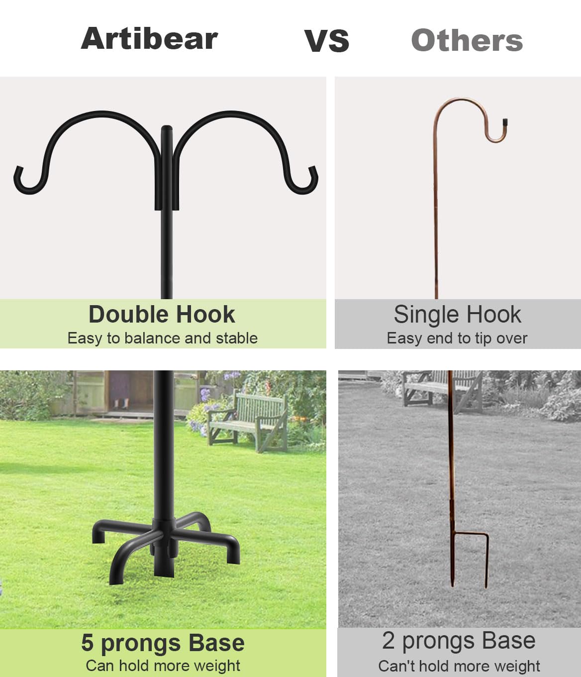 Artibear Double Shepherd Hooks for Outdoor, 92