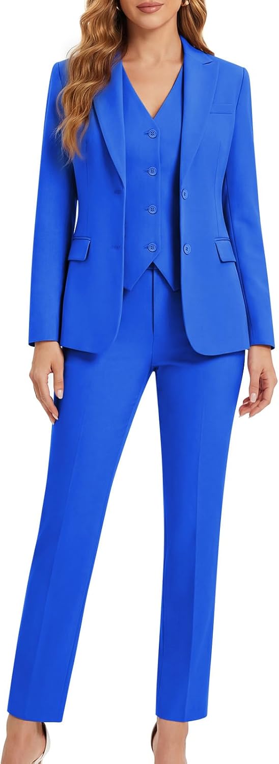 Kelyaa Women's 3 Piece Suit Set Two Button Lady Dressy Business Office Work Tuxedo Professional Blazer Vest and Pants Outfits