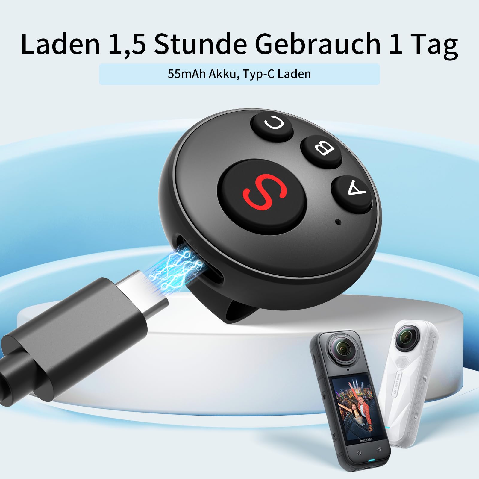 Ring Fernbedienung für Insta360/GoPro/DJI, Wireless Smart Ringfernbedienung für Insta360 X3/X4/X5, Action 4/5, GoPro 9/10/11, Tragbare, Wiederaufladbare Action-Kamera-Fernbedienung