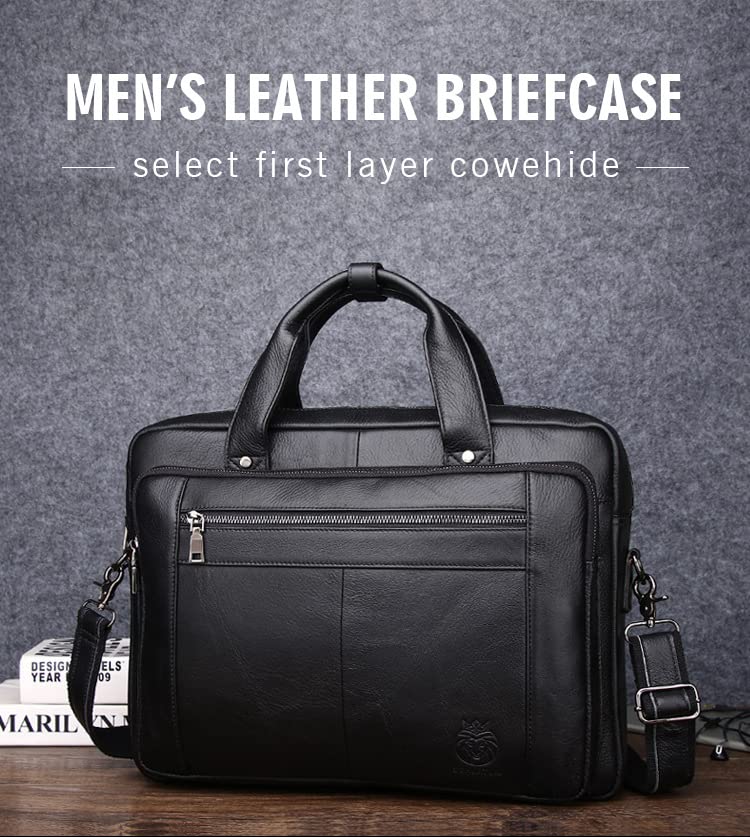 Business mens leather briefcase, leather mens business bag, leather 16-inch hand-held one-shoulder laptop bag2