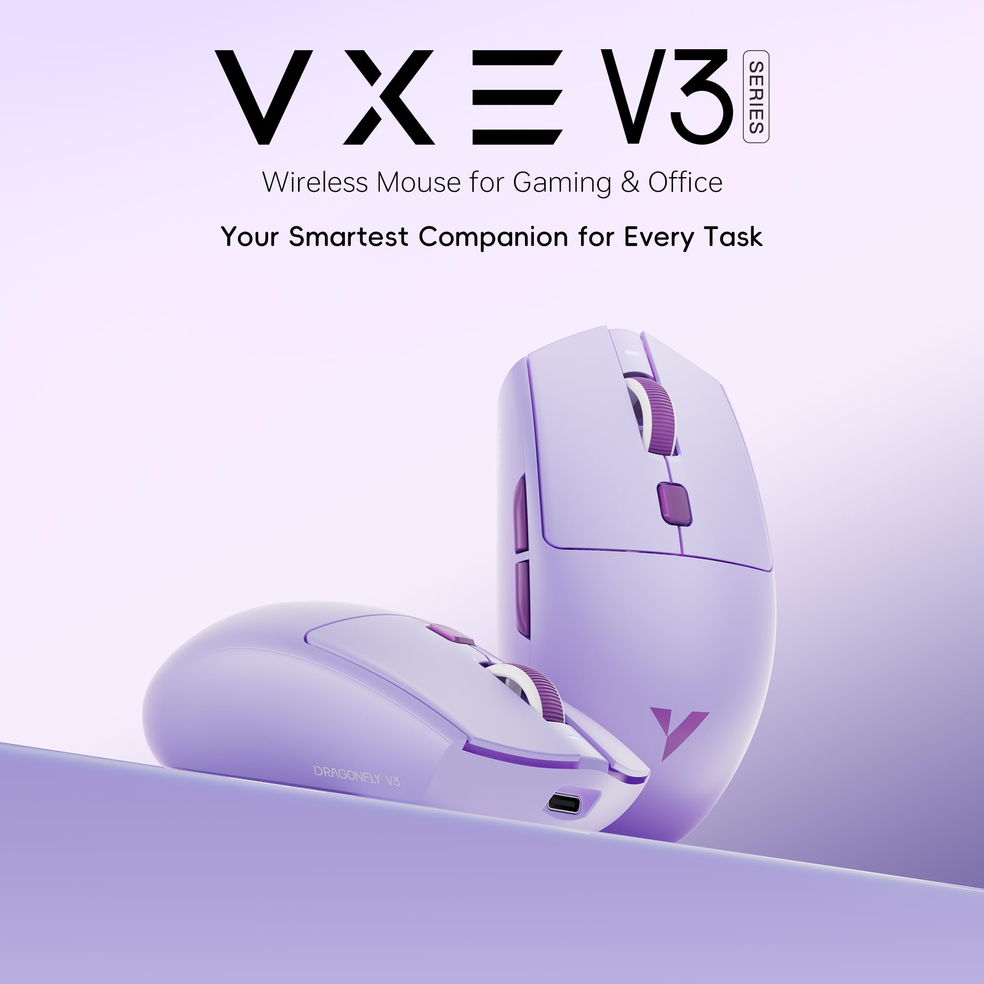 VXE V3 Pro Leichte kabellose Gaming-Maus, PAW3395 SE-Sensor, 18000 DPI, 6 programmierbare Tasten, 300 h Akku, 1K Abfragerate, kompatibel mit PC, Mac (V3 Pro, Schwarz)