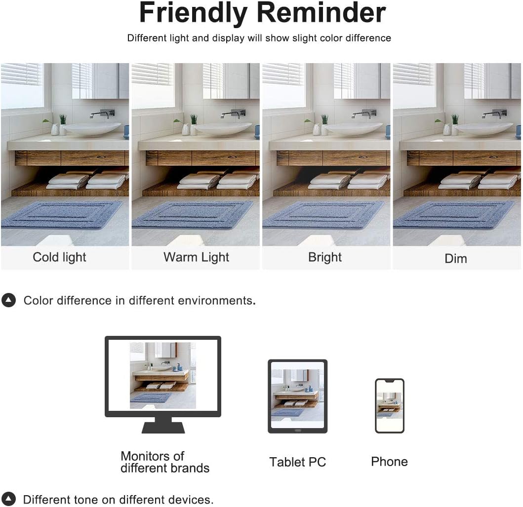 uxcell Thicken Bathroom Rugs Bath Mat Set, Soft and Water Absorbent Shaggy Bath Rugs, Non-Slip Washable Bath Carpets Mats for Tub, Bathroom, Doormats, 16" x 24" and 20" x 32", Blue