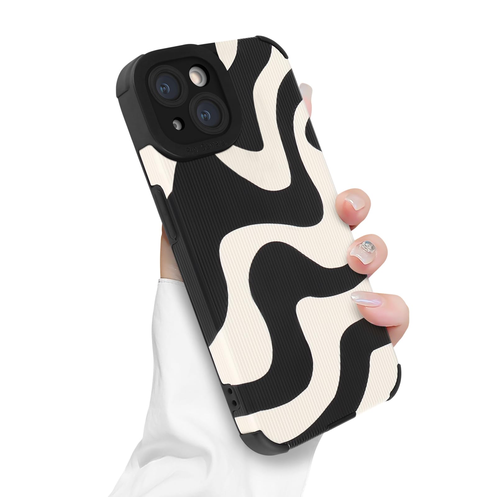 Newseego for iPhone 14 Case, Cute Zebra Wave Pattern Design Case for Women Girls Soft TPU Bumper Anti-Scratch Shockproof Full Camera Protective Case Cover for iPhone 14-Black White