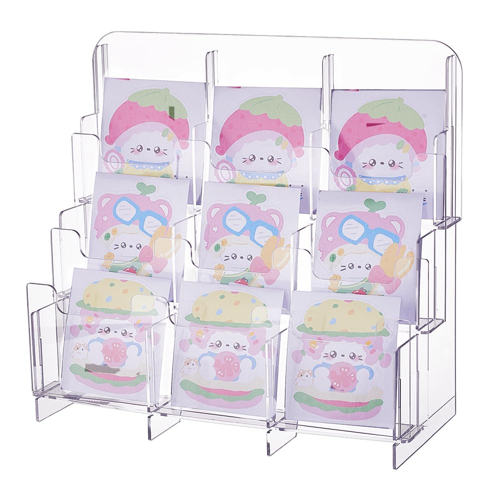 PH PandaHall Présentoir Autocollant En Acrylique à 9 Grilles Pour Marque- Pages, Support Pour Cartes, étagères, Autocollants Pour Vendeurs, événements, Vente Au Détail, Artisanat, Salons Commerciaux