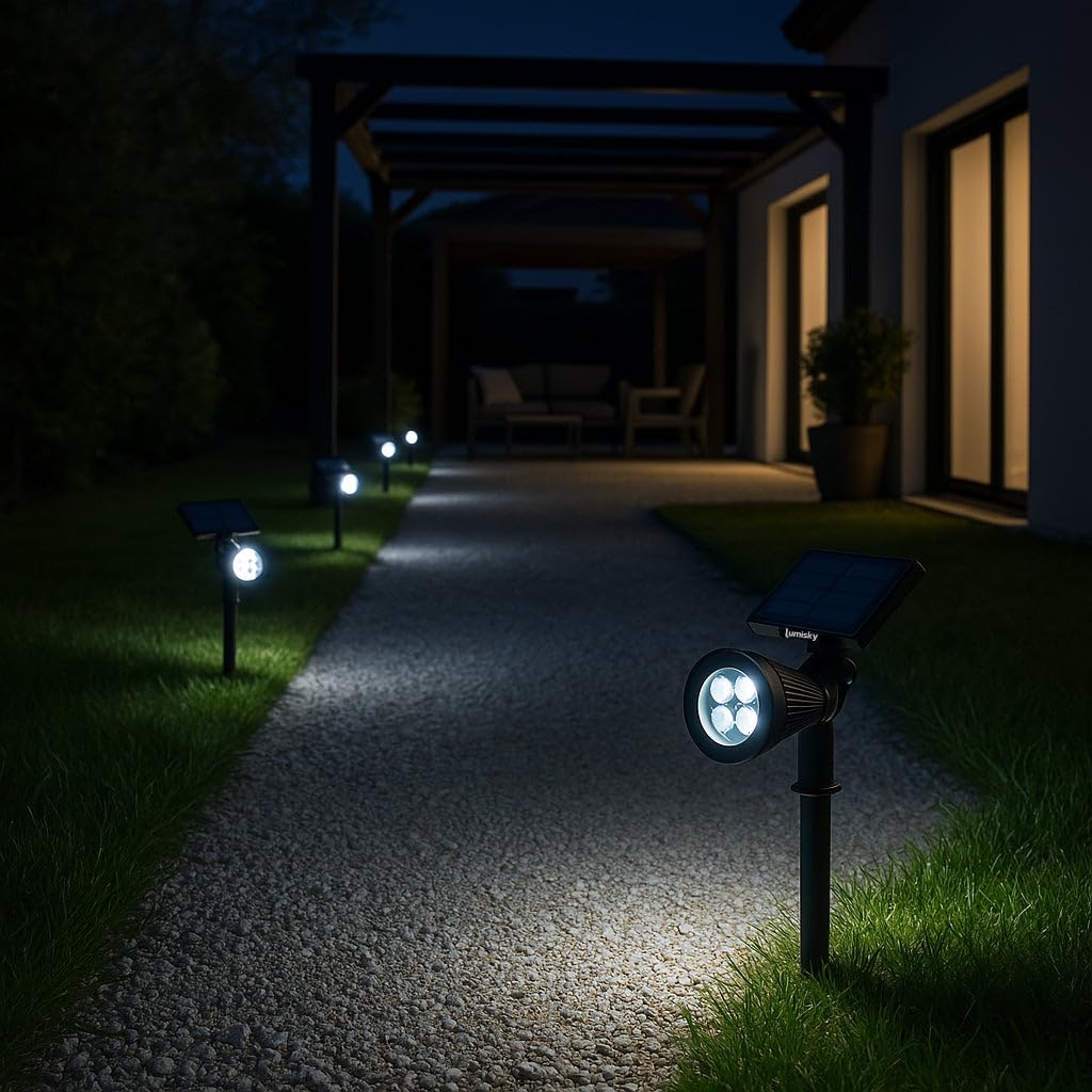 Lumisky SpIKY - Set di 4 faretti solari 2 in 1 da cucire o da fissare con potente luce dimmerabile LED bianco H42 cm