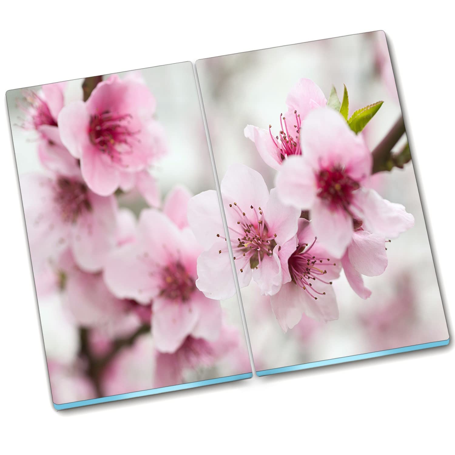 Plaque de protection pour poêle 2x30x52 cm en verre durci fleurs de cerisier