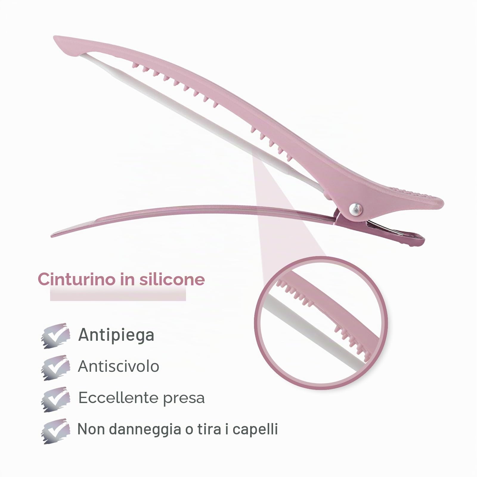 AIMIKE 6 Pezzi Fermagli per Capelli per lo Styling Della Sezione, Pinze per Capelli a Becco D'anatra Senza Pieghe con Banda in Silicone, Professionali Fermagli per Capelli per Parrucchieri, Morandi