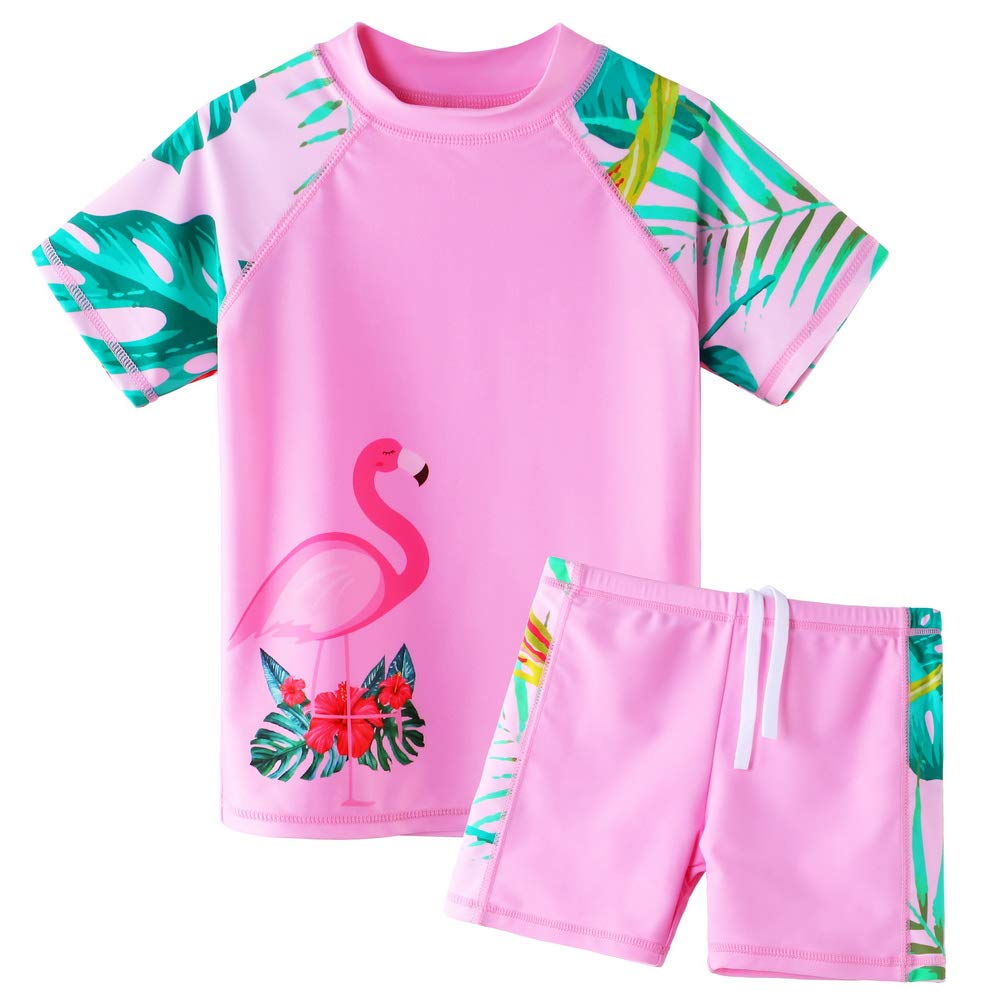 BAOHULU Girls Short Sleeve Swimsuit Two Piece Floral UPF 50+ Rash Guard