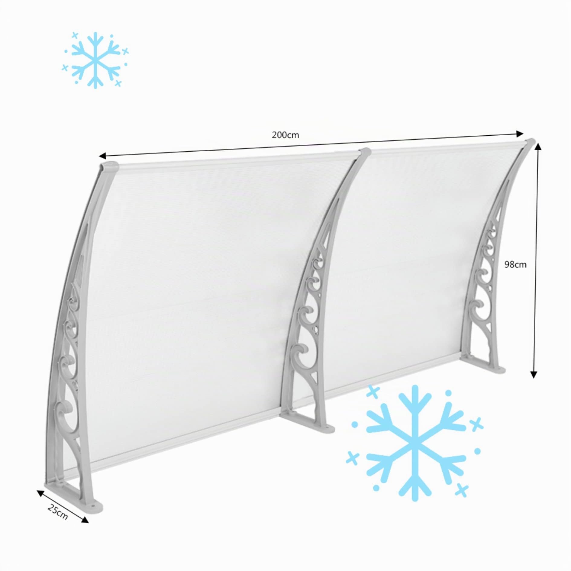 Pensilina in policarbonato Porta Ingresso, Tettoia Modulabile In Policarbonato Alveolare, Porta Finestre Da Esterno, Impermeabile Resistente alla Corrosione-100 * 200 cm - bianco sporco