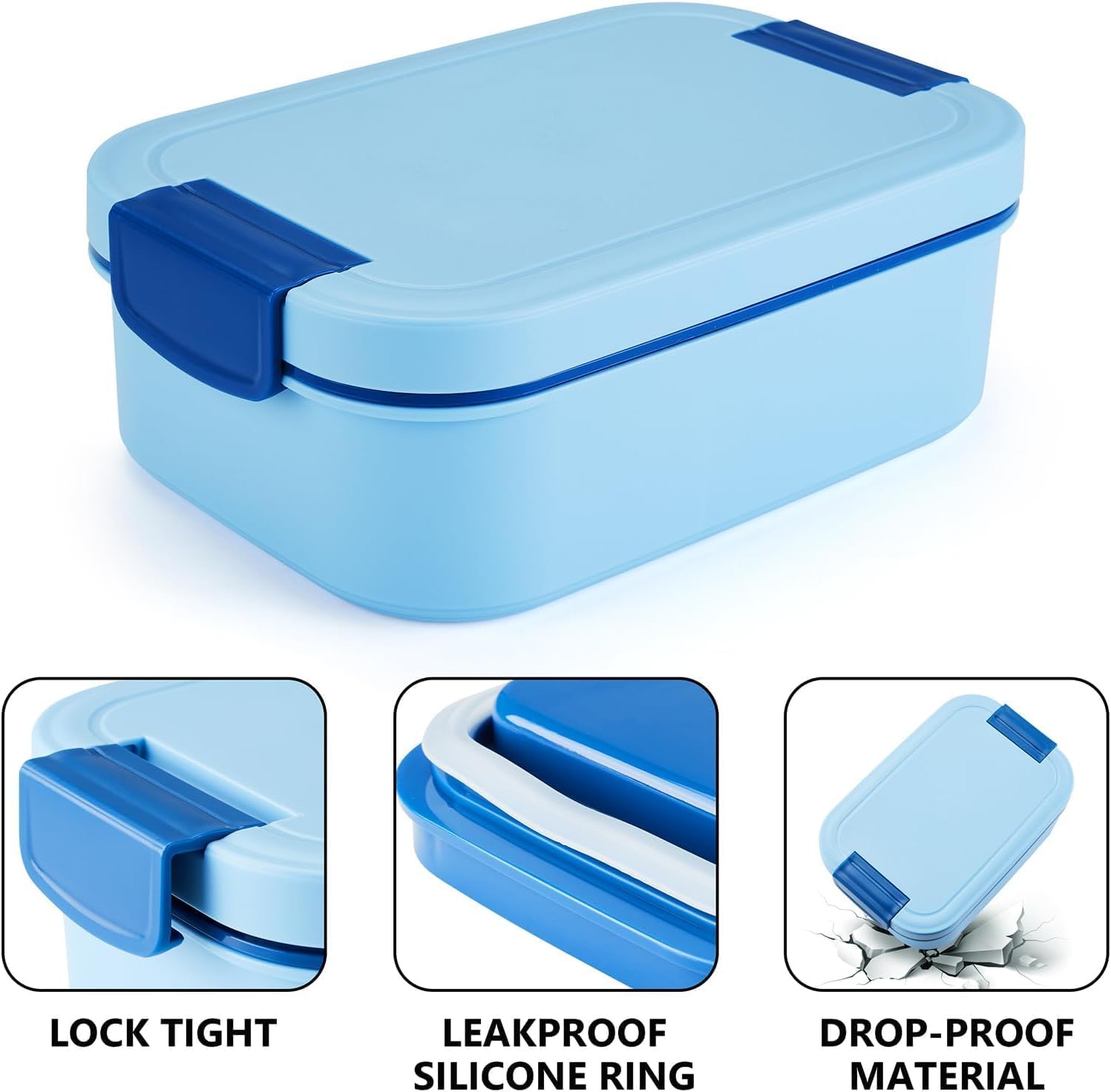 Bento Box Adult Lunch Box- Stackable Lunch Box Container for Kids & Women & Men with Utensil Set , Leak-Proof, Microwave & Dishwasher Safe - Ideal for Meal Prep, Work, School, and Trave(Blue) - Image 3