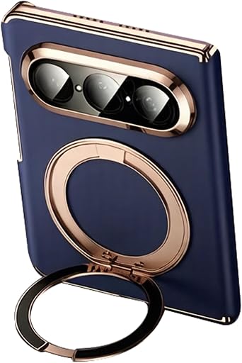 Plating Case for Huawei Pura X Max, Adjustable Stand Leather Gold Edge Case Hinge Ultra Thin Shockproof Cover,Blue,X Max
