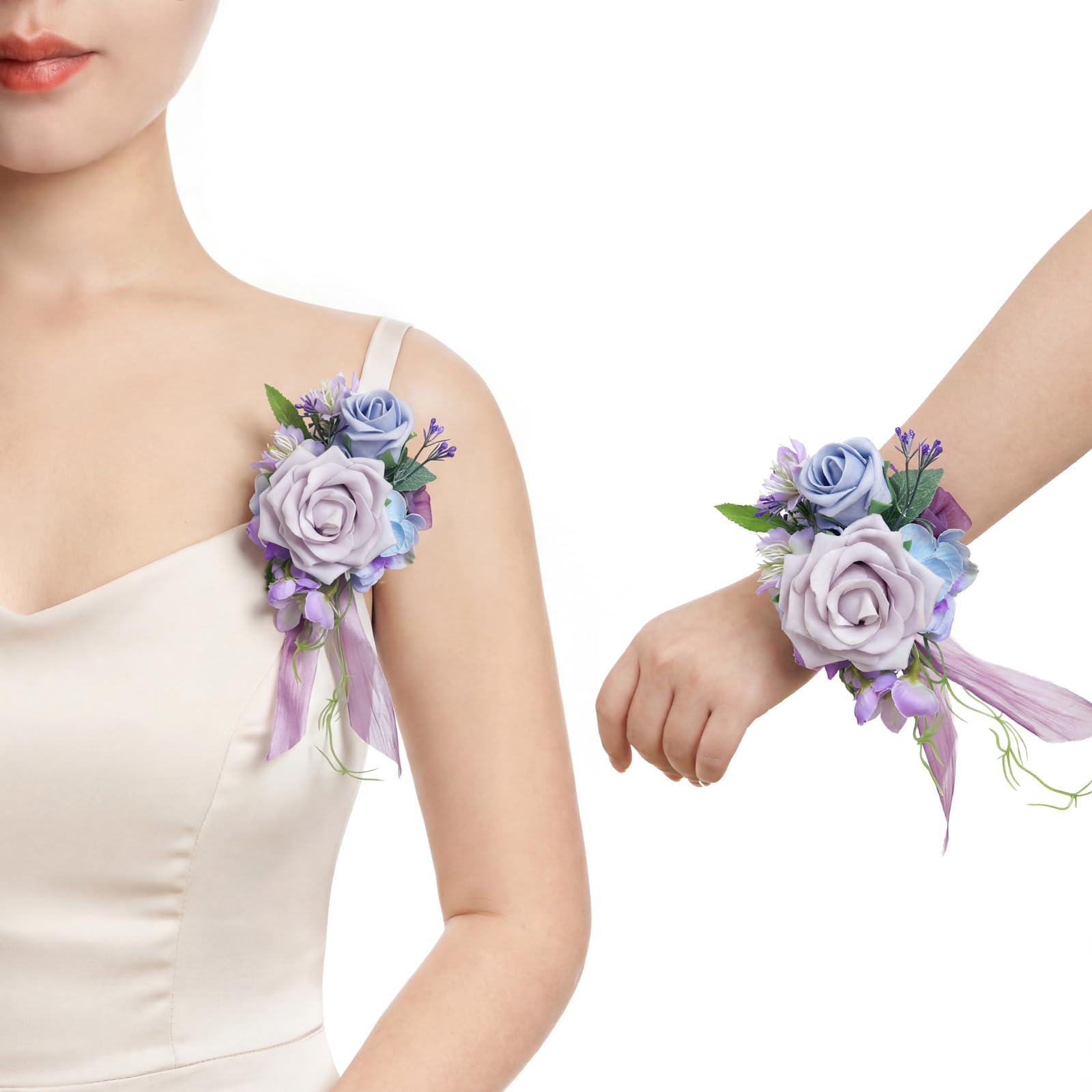 Ling's moment 2pcs Homecoming Wedding Wrist/Shoulder Corsage Artificial Flower, Girl/Mother Prom Corsage Wristlet Décor, etc. Purple
