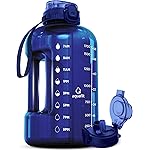 AQUAFIT Half Gallon Water Bottle with Time Marker - Straw & Chug Lid - BPA Free Gym Water Bottle with Straw - Big Gallon Jug (Blue, 64 oz - 2in1 Lid)