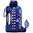 AQUAFIT Half Gallon Water Bottle with Time Marker - Straw & Chug Lid - BPA Free Gym Water Bottle with Straw - Big Gallon Jug (Blue, 64 oz - 2in1 Lid)