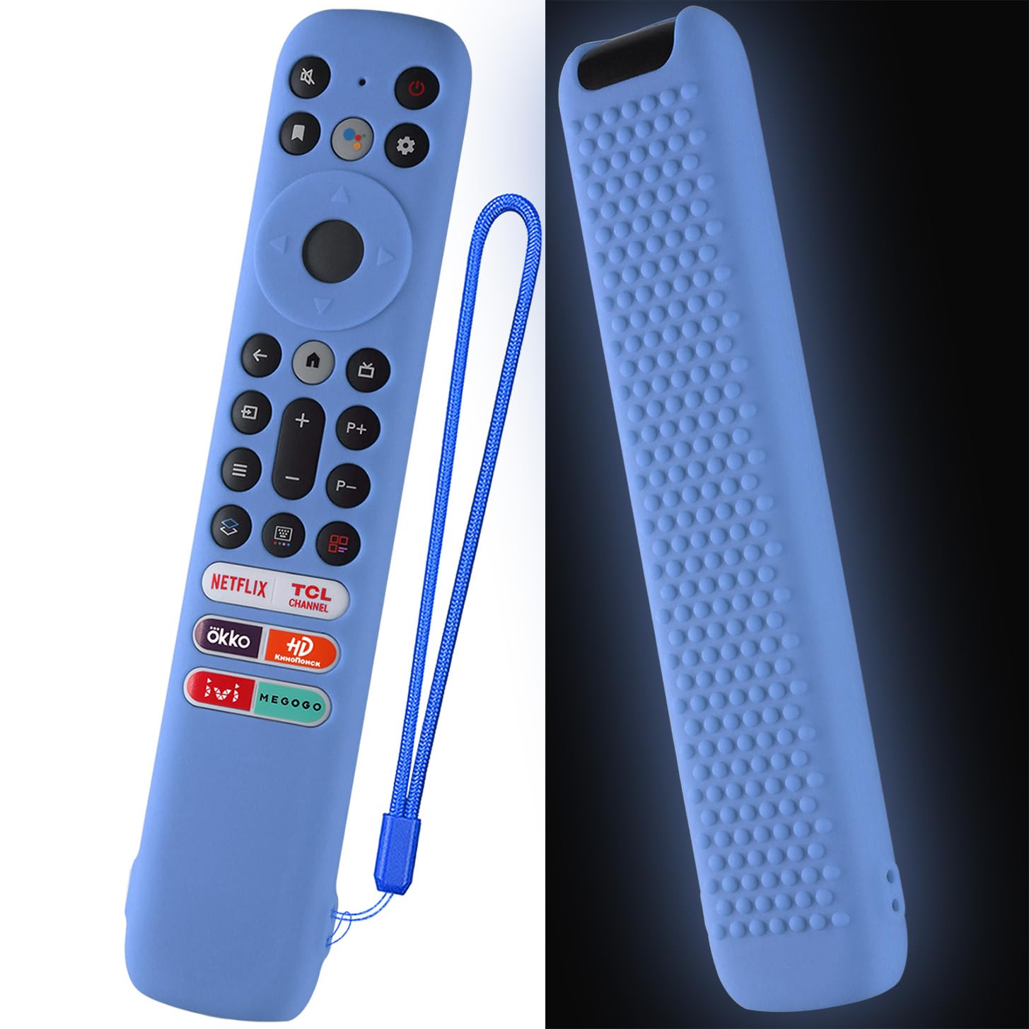 Silicone Cover for TCL RC902V FMR1 Voice Remote, TCL LED Smart TV 65X925 75X925 Remote Control Case Cover with Lanyard(Glow Blue)