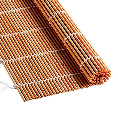 Bamboo Sushi Rolling Mat with 2 Pairs of Chopsticks Natural Bamboo 9.5\"x9.5\" 2 PCS Sushi Making Set Brown…