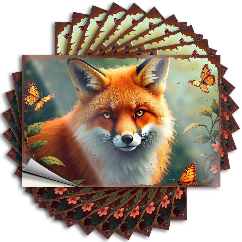 Sticker Emo Vinyl Sticker | Fox in The Garden: A Whimsical Nature Scene Western Bathroom for Science Use(12X18CM)