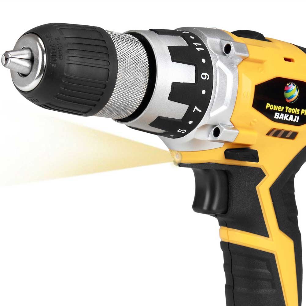 Bakaji Power Tools Wiertarka litowo-akumulatorowa w walizce akumulatorowa podwójna prędkość (wiertarka 20V + 2 baterie litowo-jonowe)