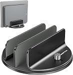 OMOTON 360° Rotating Vertical Laptop Stand Holder, Aluminum Dual-Slot Desk Organizer for MacBook & iPad, Sides Knob Adjustment (No Lost Screws), Holds Laptop, Tablet, Book & Keyboard, Fits up to 17.3"