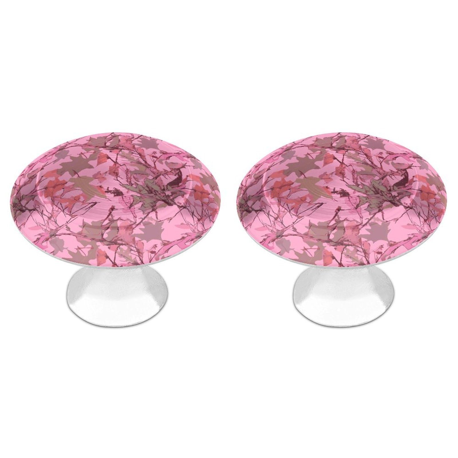 FekiLoot Pink Leaves Camo Cabinet Knobs Personality Stainless Steel Round Drawer Handles Circle Modern Cabinet Handles Drawer Knobs for Kitchen Dresser Bathroom Cupboard Furniture