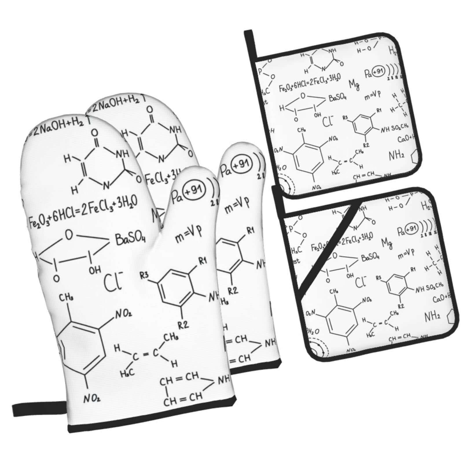 Hand Drawn Chemical Formula Oven Mitts and Pot Holders Sets, Christmas Oven Mitt Kitchen Heat Resistant Non-Slip Pot Holders Set for Cooking Baking BBQ